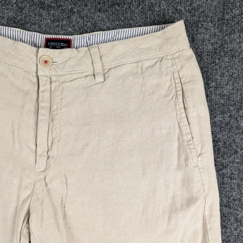 UNTUCKit St. Julien Mens Tan Linen Blend Shorts Regular Fit Size 33 Khaki